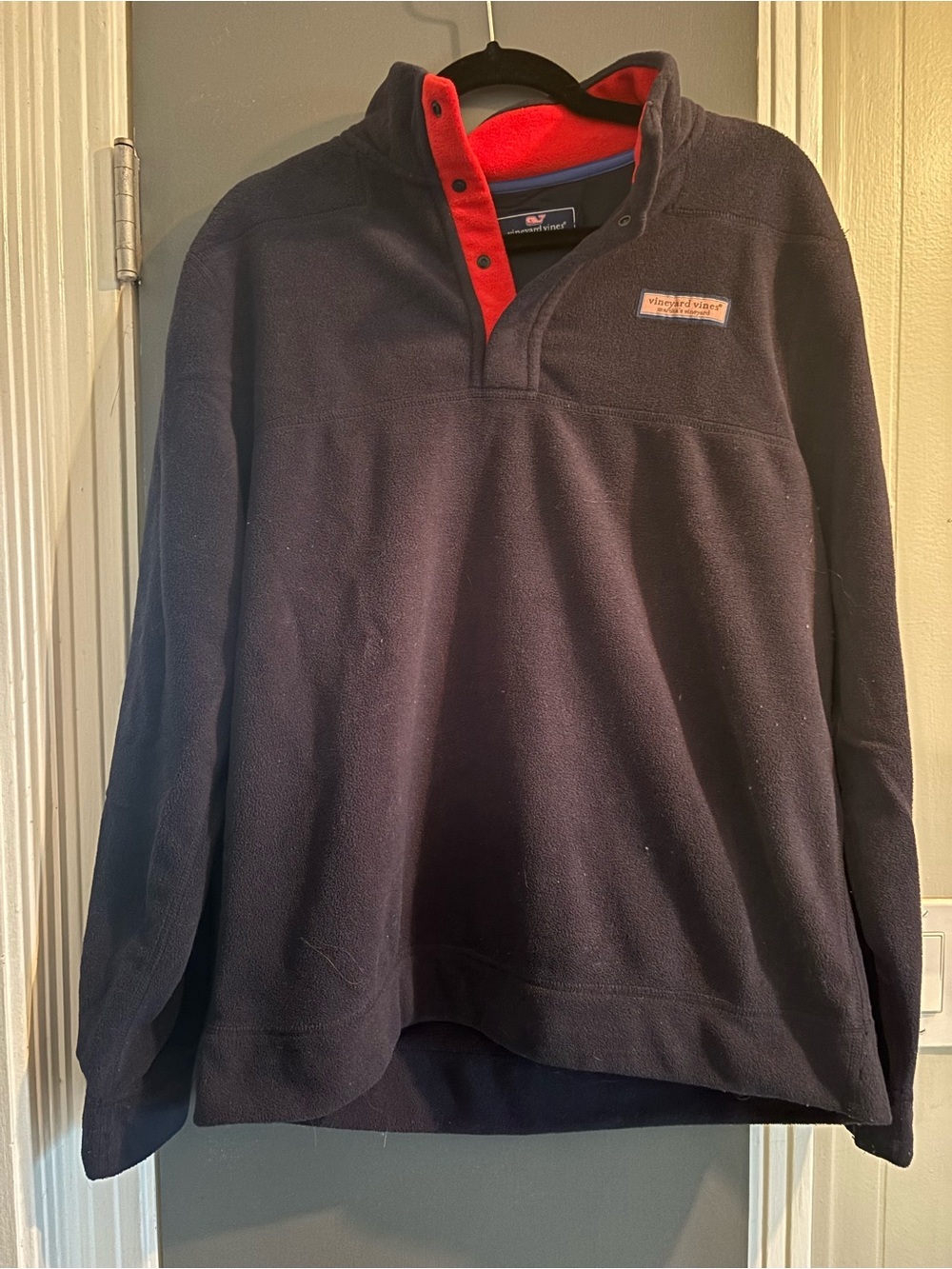 Vineyard Vines Navy Half-Zip Fleece with Red Placket